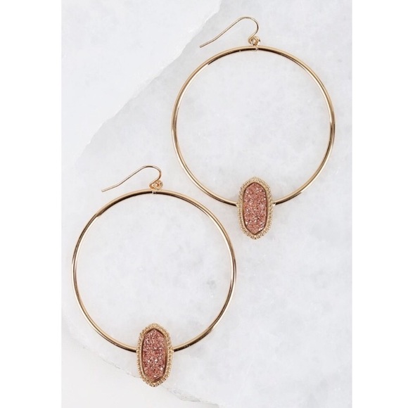 ✨SALE!✨LAST 1!✨5⭐️NEW! CHIC ROSE GOLD DRUZY HOOP EARRINGS - Picture 4 of 7